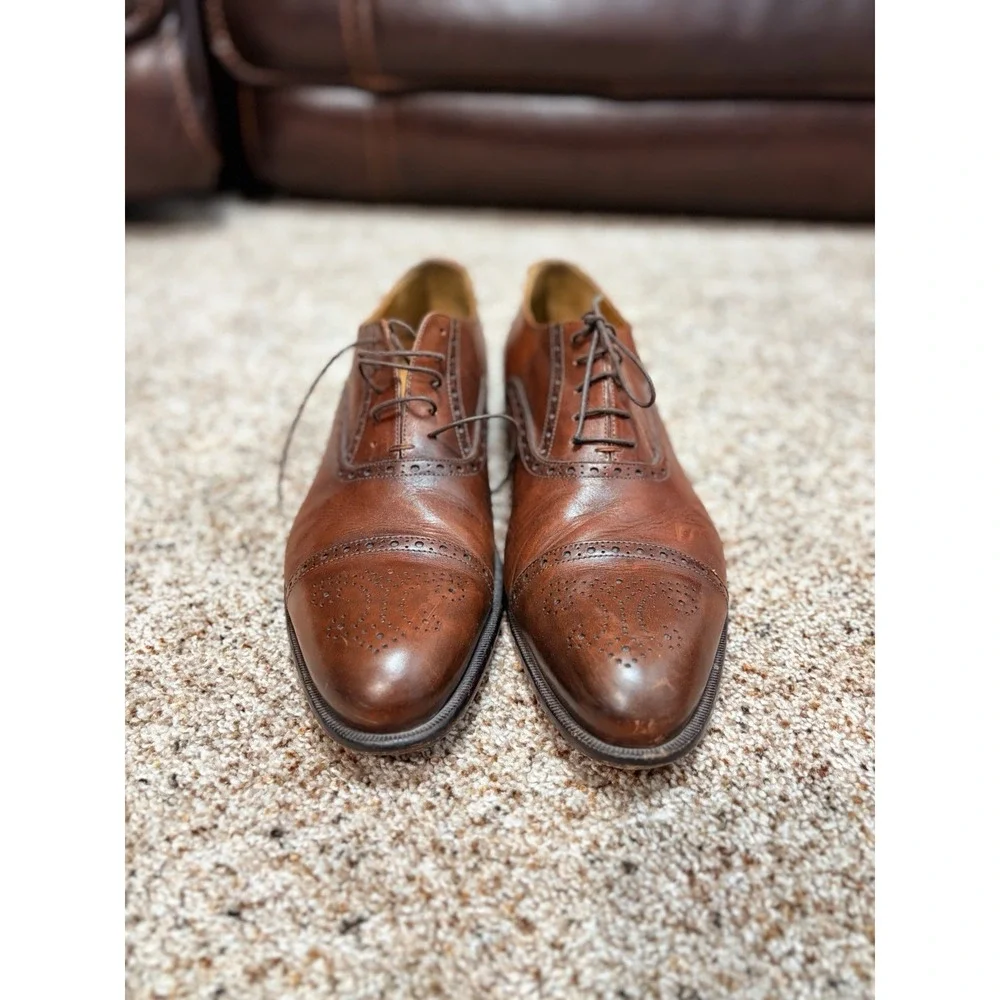 John W Nordstrom Oxfords Dress Shoes Mens Size 12 Brown Leather Cap Toe Italy